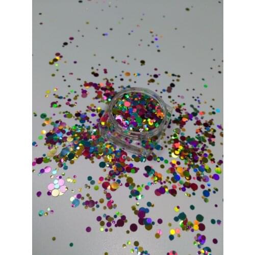 YM-0011/2/3mm Mix "Cirque" Round Dot Spangle shape glitter Flake cosmetic powder for nail Gel polish-50g/200g/bag