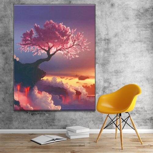 5D Square Round Diamond Painting Sunset Tree Sakura Embroidery Cross Stitch Rhinestone Mosaic Japanese Cherry Blossom Home Decor