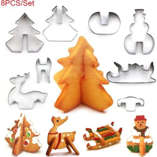 8PCS 3D Biscuit Mould Stainless Steel Cookie Mold Cute Christmas Baking DIY Decorate Cutter Tools Chocolate Dessert Pastry Mold
