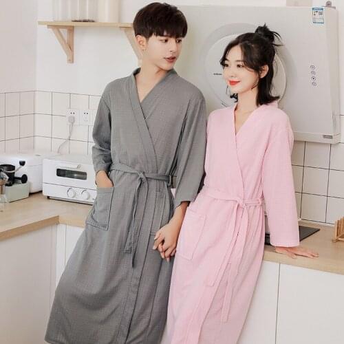 Spring Autumn Lovers Men Women Waffle Bathrobes Soft Absorbable Dressing Gown Sleepwear Loungewear Home Clothes