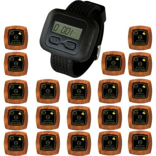 SINGCALL Wireless Kitchen Calling Waiter System for Cafe, Hotel,Bank, Factory Bell,20 Double-Button Bells 1 Watch Receiver