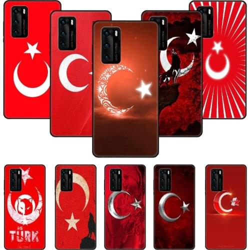 Phone Case For Huawei P20 P30 P40 P Smart Z + P10 Mate 30 10 20 Lite Pro Black Cover Funda 3D Etui Tpu Waterproof Turkish Flag