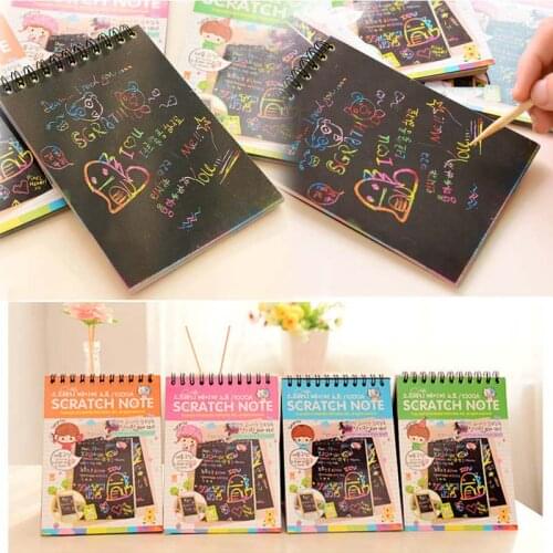 Kids Stationery Notebook Scratch Journal Wooden Stylus Scratch Paper Note Drawing Educational Toys UY8