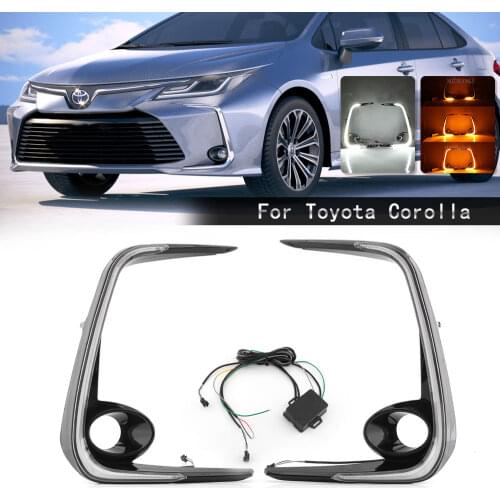 Dynamic LED DRL For Toyota Corolla 2019 2020 headlights foglights flowing Yellow Turn Signa Waterproof 12V Fog Lamp Decoration