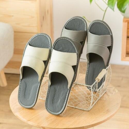 Couples Genuine Leather Summer Indoor Slippers Soft Anti-Slip Womens Household Shoes Mens Casual Home Slippers