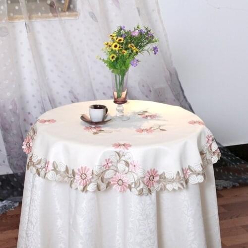 European Rose Embroidery Lace Dustproof Tablecloth Hollow Floral Round Square Table Runner TV Cabinet Cover Cloth Table Cover