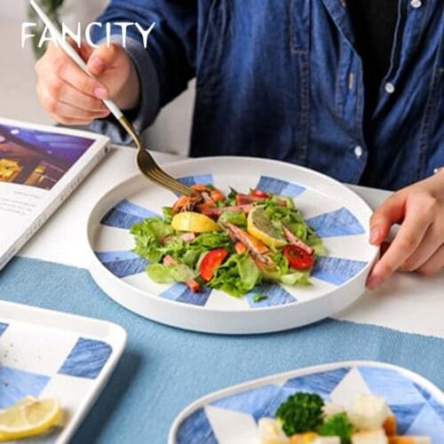 FANCITY Ceramic Bowl Creative Personality Household Eating Bowl Soup Bowl Noodle Bowl Vegetable Plate Fish Plate Nordic Tablewar