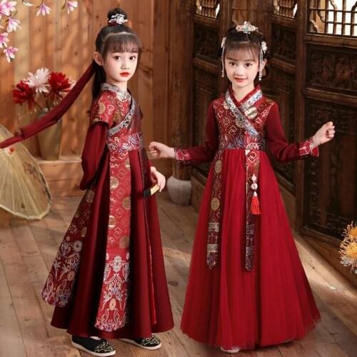 Photography Clothes Embroider Hanfu Ancient Student Costume Boy&Girls Birthday Party Perform Dress Traditional Chinese Robe
