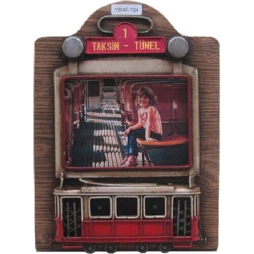 Photo Frame in Istanbul Taksim Tram Metal Wood Decor Vintage Decorative Gift Trinket Miniature Nostalgic Handmade Hand Painted