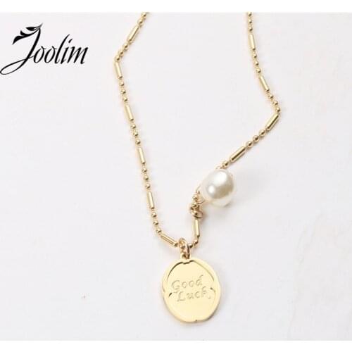 Joolim Jewelry PVD Gold Finish New Transport Bead Round Good Luck Pendant Necklace Stylish Stainless Steel Necklace