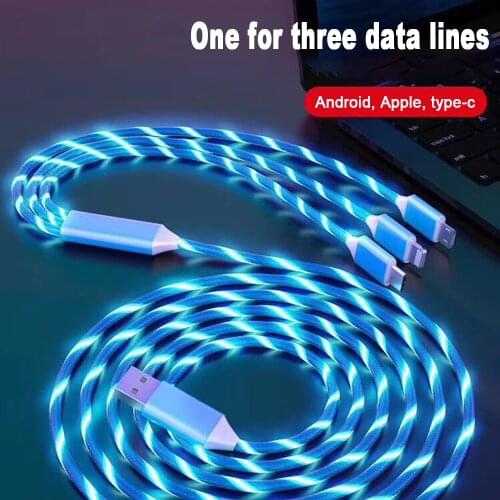 FLOVEME 3 in 1 Flow Luminous Lighting Type C Cable Mobile Phone Charging Cord Type-C Charger Wire For Micro USB Cable For iPhone