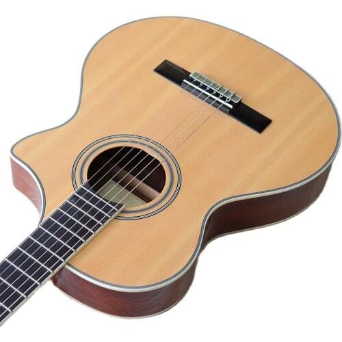 Solid wood spruce top classic guitar 39 inch 18 frets high gloss electric classic guitar with EQ tuner function