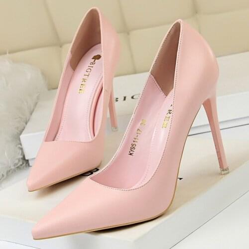 Classics Pumps Women Shoes Candy Colors High Heels Sexy Stilettos Pointed Toe Shallow Wedding Shoes Red Black Heels Plus Size 43