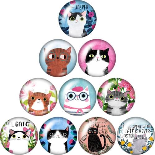 Beauty CartoonLovely CatsDogs 10pcs mixed 12mm/16mm/18mm/25mm Round photo glass cabochondemoflat back Makingfindings