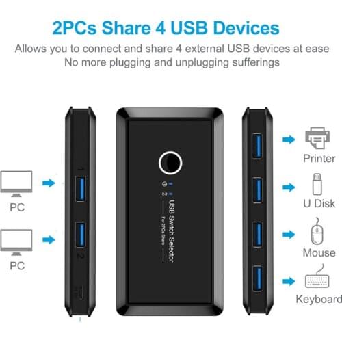 USB KVM Switch USB 3.0 2.0 Switcher 2 Port PCs Sharing 4 Devices for Xiaomi Box Keyboard Mouse Printer Monitor USB Switch