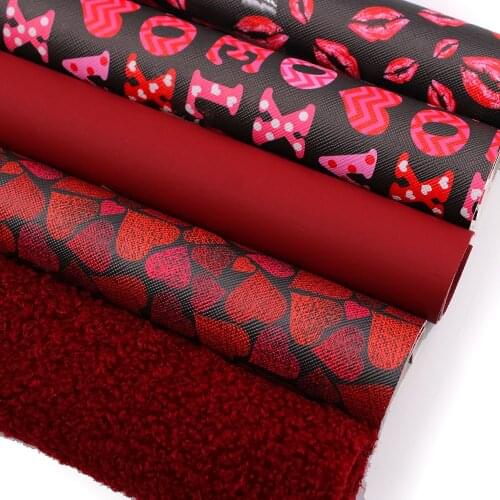 Hearts Love Printed Faux Leather Fabric Sheets 5 Pcs 7.7" x 12.9" (20 cm x 33 cm) DIY Bows Earrings Making Crafts