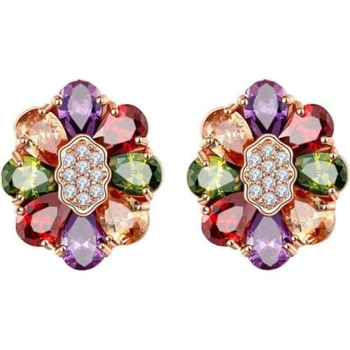 Fashion Earrings Jewelry stud prong setting multi-color zircon stones beautiful flower ear jewelry cute brand show fashion jewel