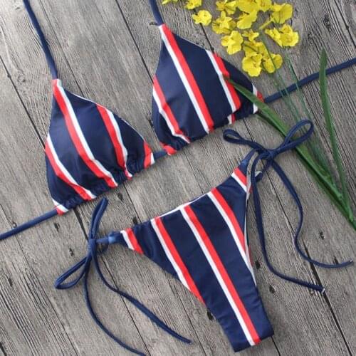 Navy Wind Striped Sexy Bikini Bikinis Swimsuit Brazilian Biquini Female Push Up Bathing Suit bikinis