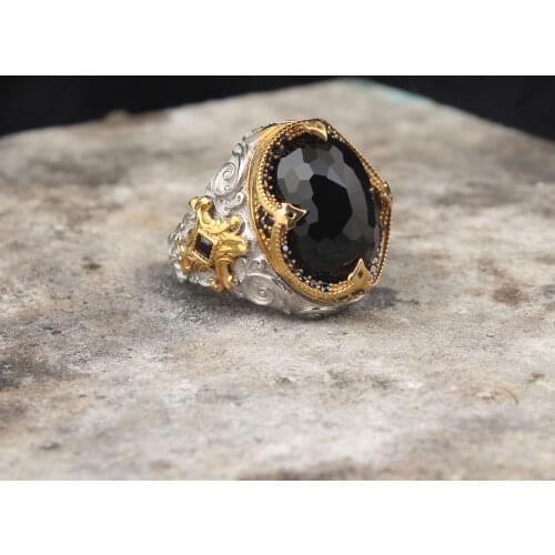 925 Sterling Silver Black Zircon GemStone Men Silver Ring, Vintage Silver Ring For Men, Handmade Engraved Mens Ring