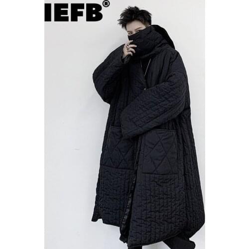 IEFB Mens Winter Coat Loose Oversize Thin Cotton Clothes Trend Medium And Long Long Sleeve Padded Jacket Diamond Quilted Jacket