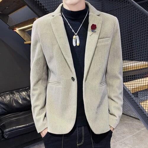 2021 Mens Mink-like Wool Autumn and Winter blazer Youth Slim Fit Leisure blazer