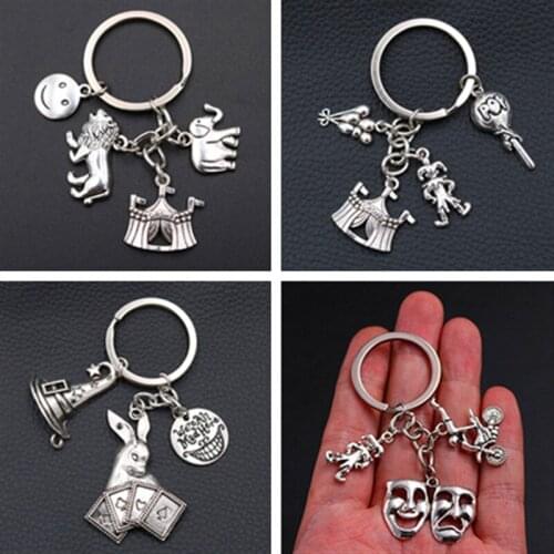 Nostalgic Circus Keychain Clown Charm Poker Magic Charm Beast Domestication Charm Acrobatics Of Flying Motorcycle Charm 1pcs