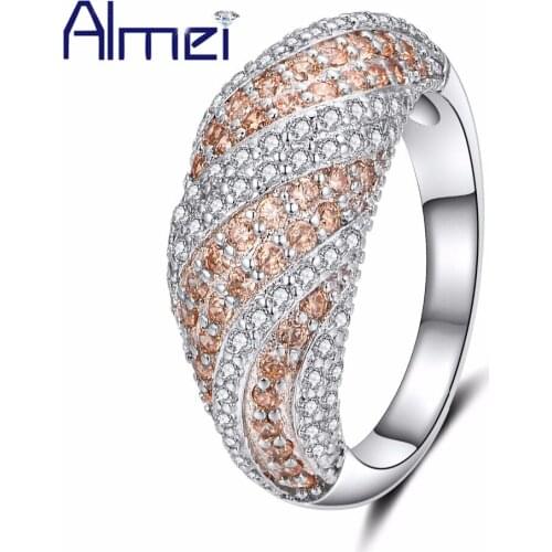 Almei Wedding Rings For Women Engagement Ring with Stone Womens Champagne Cubic Zirconia Jewellery Mothers Day Gifts Y358