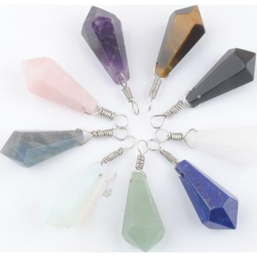 Wholesale 5Pcs/Lot Natural Stone Pendants Wicca Hexagon Beads Pendulum Jewelry Amethysts Aventurine Crystal Opal Quartz QBN449