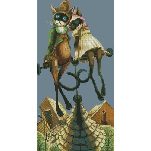 Couple cats on the roof 37-63 Counted Cross Stitch 11CT 14CT 18CT Cross Stitch Kits Embroidery Needlework Sets