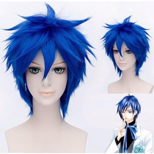 Mawaru Penguindrum Shoma Takakura Cosplay Wigs Blue Short Fluffy Layered Synthetic Hair For Mens + Wig Cap