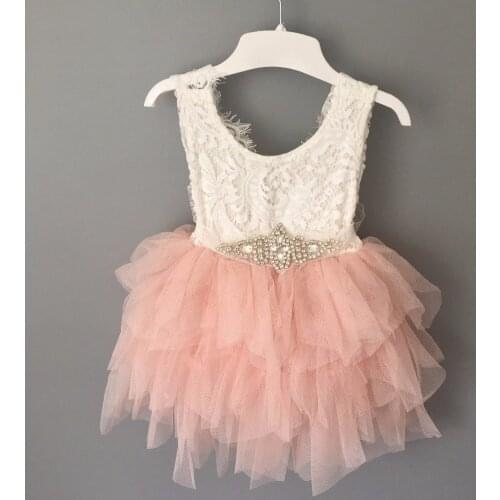 Sweet toddler girls birthday lace cake dress children princess rhinestone sashes tutu party gown flower girls dress