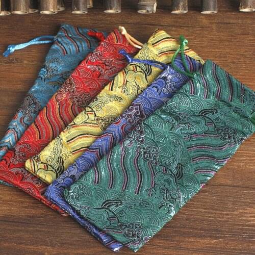 Extra long Wave Vintage Craft Gift Bags Horn Comb Bag Christmas Jewelry Necklace Bag Chinese Silk Pouch Drawstring 50pcs/lot