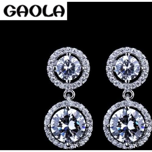 Wedding dress clarity AAA cubic zirconia pendant silver plated jewelry dangle earring GLE4102