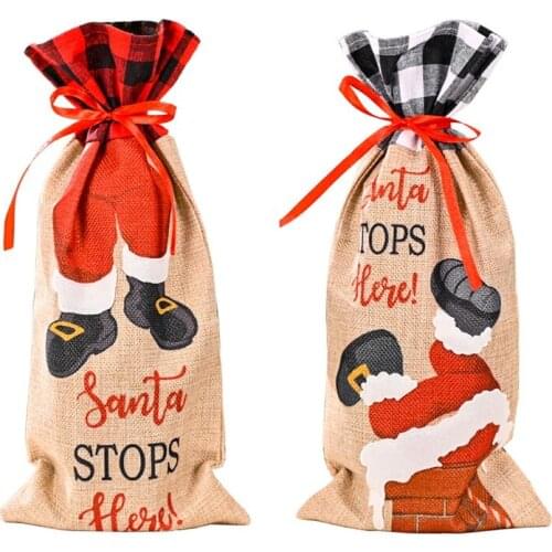 Christmas Wine Bottle Covers, Santa Claus Climbs Red Wine Bottle for Xmas Party Table Home Decorations-ABUX
