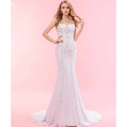 RSW1324 Real Pictures Yiaibridal Mermaid Crystal Bead Lace Chiffon Wedding Dress