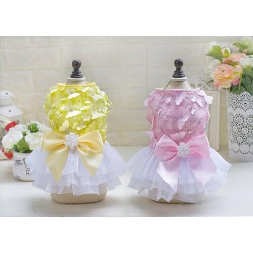 Spring and summer pet dog clothes, cute butterfly skirt dog clothes, solid color dog harness clothes, puppy skirts