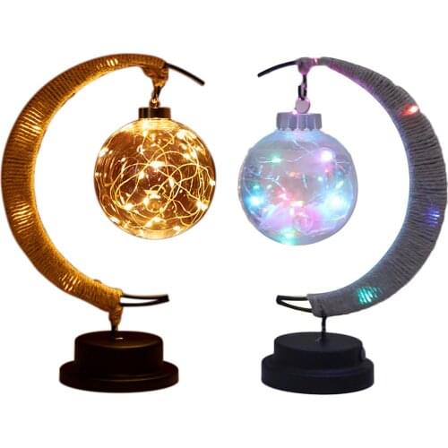 LED Table Lamp Night Light Moon Design Wrought Iron Romantic Decorative Atmosphere Desk Night Lamp for Bedroom Wedding Party