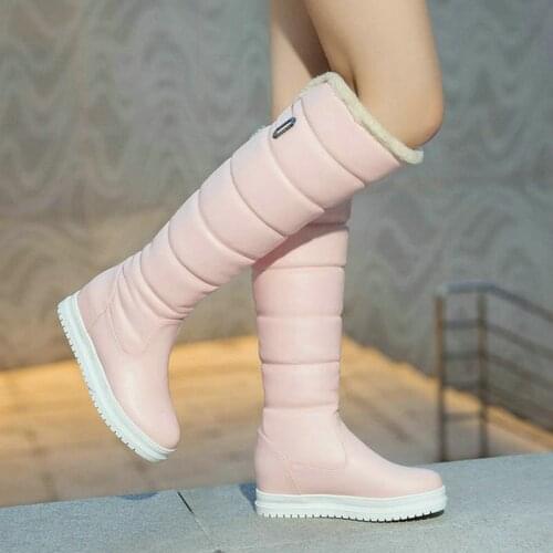 2020 Winter Warm Women Snow Boots Platform Women Knee High Boots Plush Warm Slip on Ladies Shoes Black White Pink Women Boots