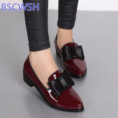 2021 Pointed Toe Women Flats Shoes Bowtie Womens Patent Leather Casual Single Summer Ballerina Ladies Shallow Mouth Shoes