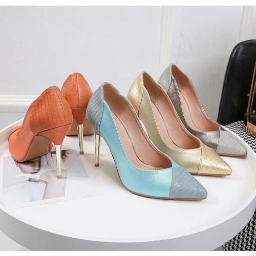 Fashion Silver Spring And Autumn Thin Heel Big Size Pointed Toe Shoes Woman 2020 New Arrival Dress shoes High Pumps Shallow