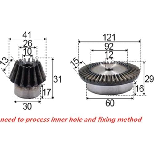3：1 bevel gear 2modulus 20teeth with 60teeth inner hole10-12mm 90 degree drive reverse steel gear steel gear