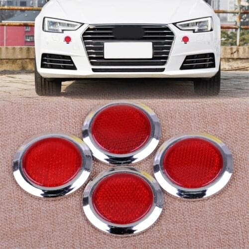 4pcs Car Auto Round Chrome Red Reflective Sticker Self Adhesive Reflector Warning Sign