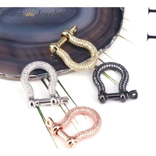 5PCS, Gold Plated U Lock, Gold Carabiner, cz Carabiner clasp, cz Pave U Lock, Key Chain Lock, U Lock for Jewelry Making