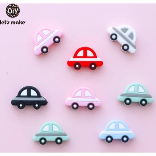 Lets Make 5pc BPA Free Silicone Teethers Food Grade Tiny Rod Cartoon Car DIY Teething Necklace Baby Shower Gifts Baby Teether