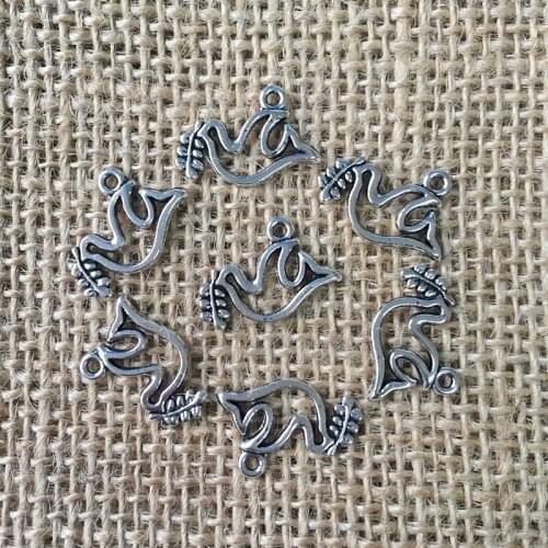 68 Pcs/lot 19x13mm Peace Birds Charms for Jewelry Making Antique Silver Plated Pendant for DIY Necklace Bracelet Earrings A038