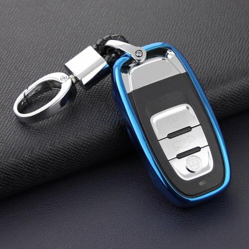 Smart Car Key Fob Chain For Audi A4 B8 Q5 A5 A6 A7 A8 S4 S5 S6 S7 S8 SQ5 Accessories Keychain Case Cover Ring Holder Blue