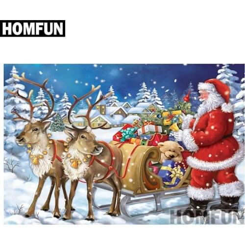 HOMFUN 5D DIY Diamond Embroidery Full Display "Christmas gift" Diamond Painting Square/Round Rhinestones Decor Art A00958