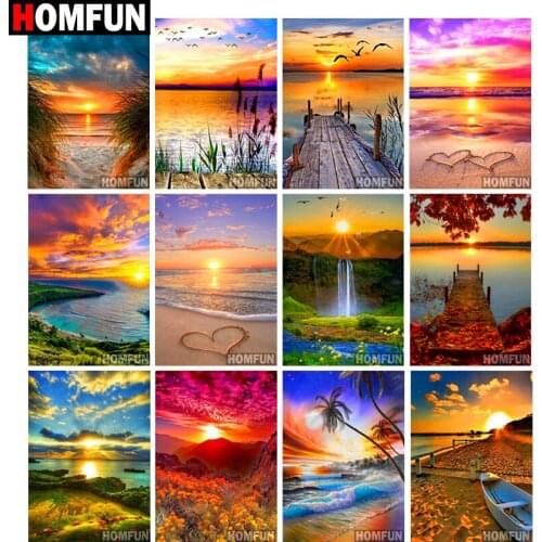 HOMFUN Full Square/Round Drill 5D DIY Diamond Painting "Sunset scenery" Embroidery Cross Stitch 5D Home Decor Gift
