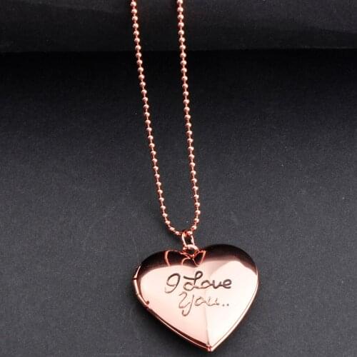 Antique Love Heart Charms Pendant Necklace Openable Photo Lockets Metal Brass