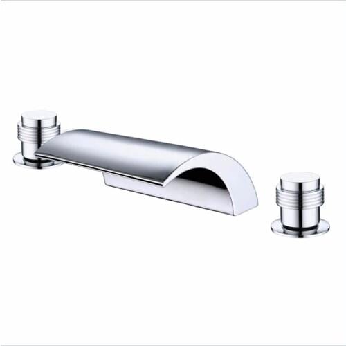 Free ship Chrome 3 pcs widespread Waterfall Bathroom Bath Roman Tub Faucet ring handles